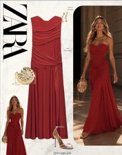 ZARA NEW DRAPED RED MIDI DRESS. SIZE S