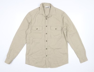 ASOS DESIGN Herren Hemd Beige Baumwolle Knopfleiste Größe S Langarm