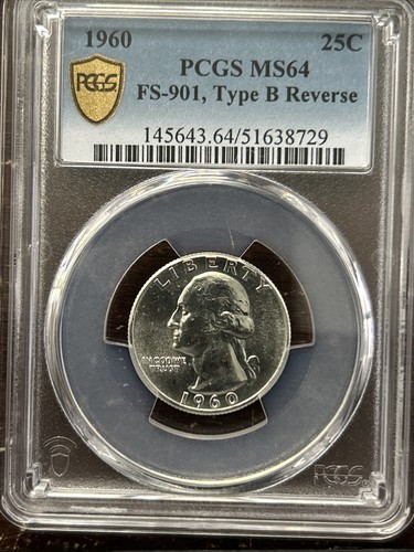 1960 Washington Quarter - PCGS MS64 - Type B FS-901 - Mint Error Leaf Die Clash - Picture 6 of 7