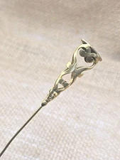 Antique Brass Scroll Work Hat Pin 11.6"