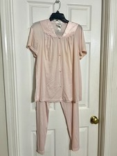 Vanity Fair Womens Pink Medium 2 Piece Short Sleeve Long Pant Pajama Set