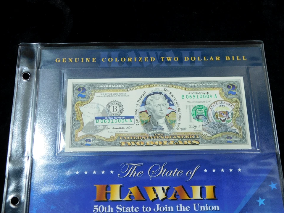 Lot of 8x 2003a $2 Colorized Federal Reserve Notes in Collector Sheets - Image 2 of 4