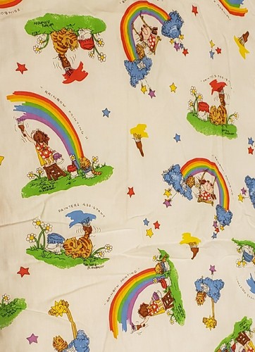 Vintage Barbara Alexander Gemälde Regenbogen Kinderdecke doppelseitig Spitzenborte - Bild 3 von 8