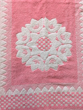 Vintage Sears bath towel retro pink white floral checkered flower cotton fringe