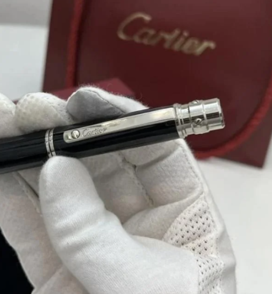 Cartier Santos de Cartier Ballpoint Pen Black Silver Luxury 
