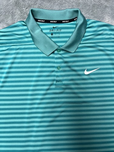 Nike Golf Dri Fit Polo Shirt Men’s XL Green Striped Wicking Logo Preppy Athletic - Picture 4 of 11