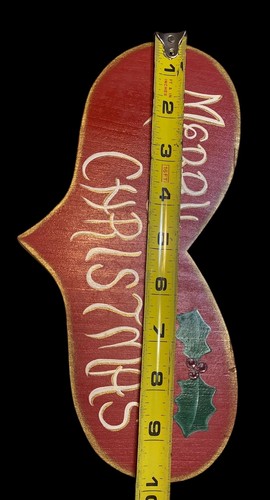 Cuore da parete in legno dipinto a mano Natale vintage agrifoglio 10” x 4” design arte popolare - Foto 7 di 9