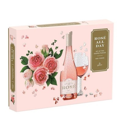Champagne  Rose All Day 2-in-1 Shaped Jigsaw Puzzle Set Roses and Wine