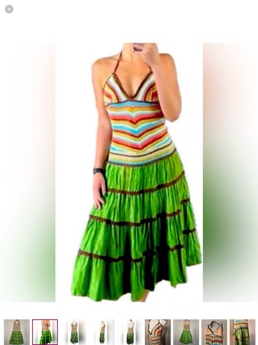 DE COLECCIÓN BCBG Vestido Crochet Halter Seda Nivel Falda Talla 6 8 Multi Festival Boho Concierto - Imagen 2 de 13