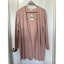NWT Charter Club Women's Textured Open Front Cardigan Sweater Soft Pink Large