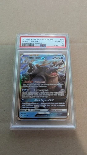 Pokemon S&M Unbroken Bonds Blastoise GX 35/214 Ultra Rare Holo Foil PSA 10 MINT