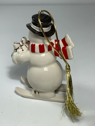 Ornamento pupazzo di neve sci discesa Lenox nuovo con scatola 3,5 pollici - Foto 5 di 7