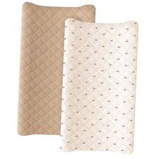 Waterproof Muslin Changing Pad Cover 2 Pack, Quilted Cotton Fitted Camel,Sun