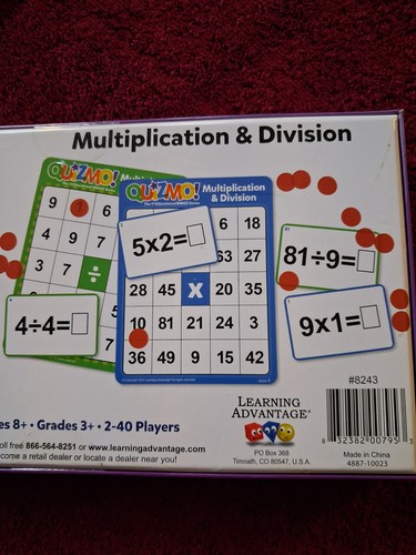 Quizmo Bingo Multiplication & Division Game 2 Games in 1 New Sealed Free Ship - Picture 5 of 5