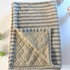 Lullaby Kids Embossed Stars Baby Blanket Blue Gray White Striped Sherpa 30x40