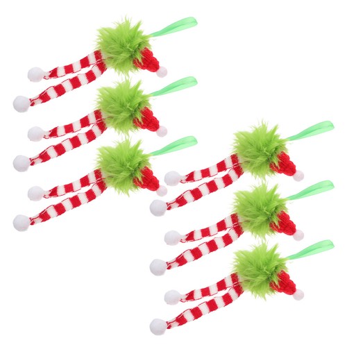  6 adornos peludos para árboles de Navidad: diseño de felpa larga - bufanda a rayas y Santa - Imagen 7 de 18