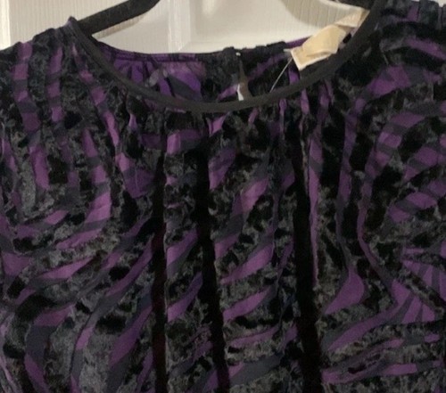 Vestido de Fiesta MICHAEL KORS Púrpura Negro Mangas Bishop Burnout NUEVO CON ETIQUETAS $225 XS - Imagen 10 de 13