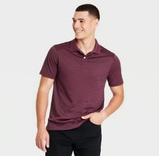 New Goodfellow  Co Performance Polo Striped Burgundy Mens Size Large