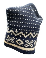 Vintage Nordic Style Knit Beanie Hat Size L Navy Wool Winter Ski Snowboard