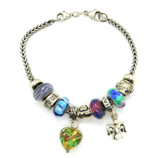 LAA Trollbeads 925 Sterling Silver Wheat Link Charm Bracelet w/ Varied Charms