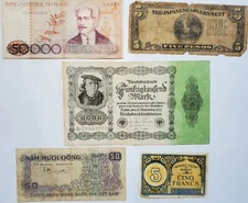 Mixed Lot Of 5 World Paper Money Brazil, Japan, Germamy, Vietnam,  Morocco 