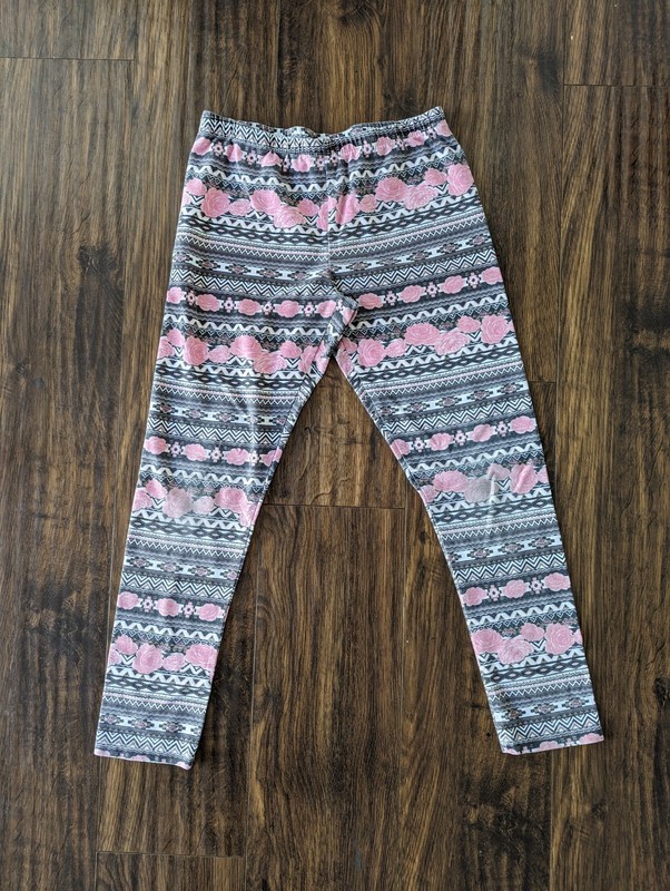 Size 10 12 Roses Geometric Pink Gray Leggings Girl Supergirl Pants