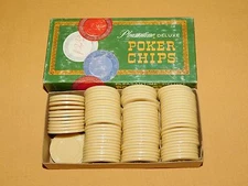 VINTAGE TOY 1963 PACIFIC GAME  89 PLEASANTIME DELUXE WHITE PLASTIC POKER CHIPS