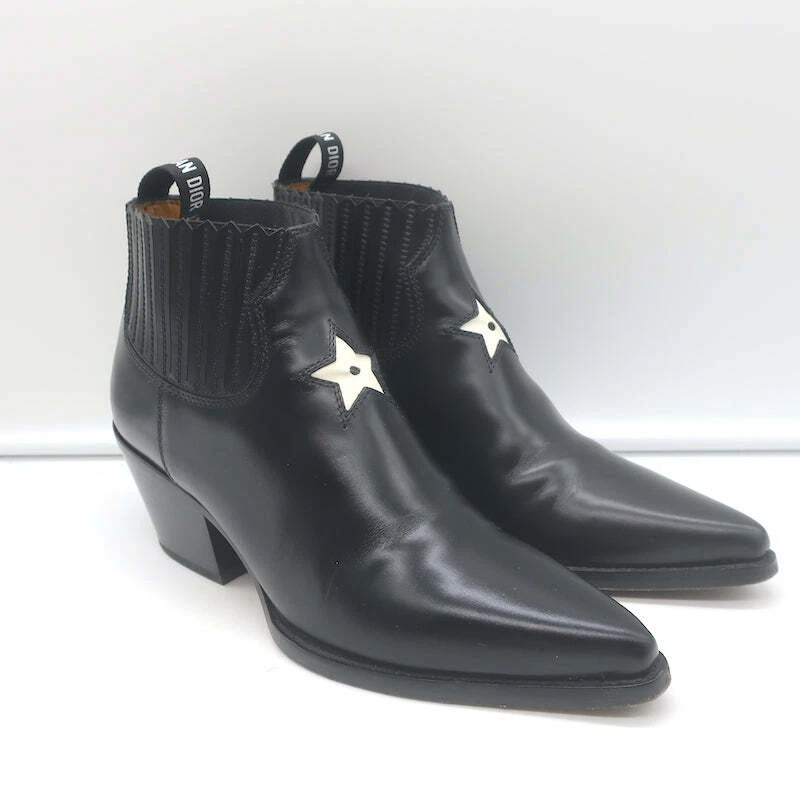 Bottes cheville Christian Dior L.A. cuir noir taille 36,5 bottines occidentales