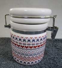 Lovely Vintage Sainsburys Ceramic Storage Jar With Metal Spring Fastening Lid