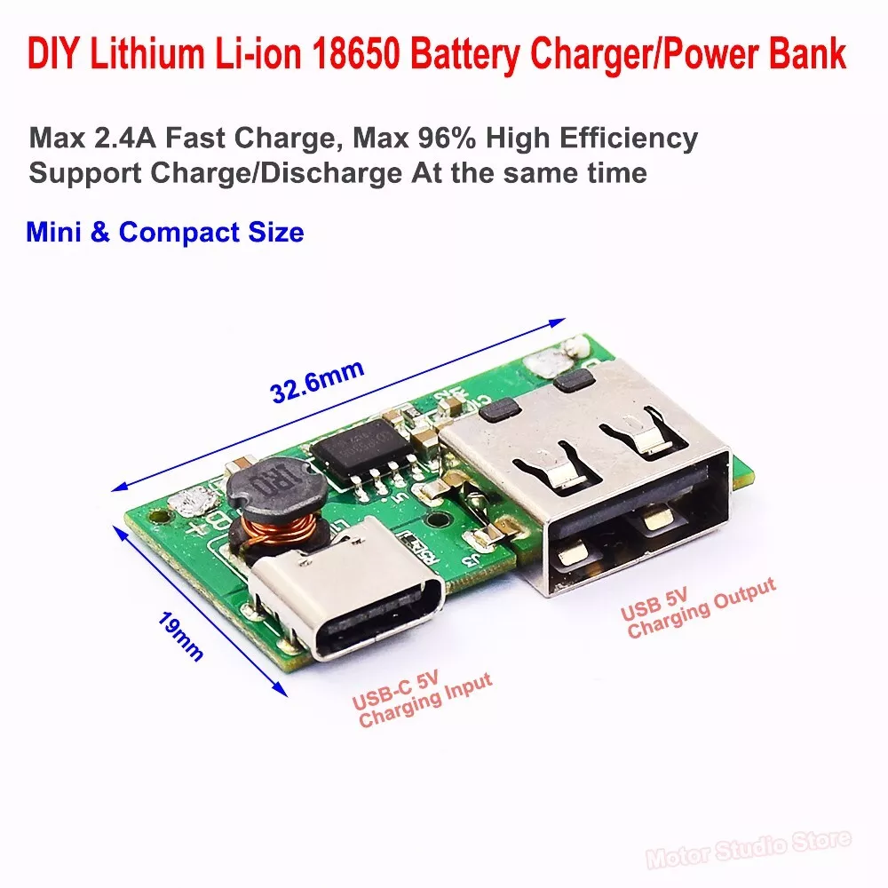 5V 2A USB-C Type-c Fast Charger Module 3.7V 18650 Li-ion Battery DIY Power  Bank