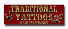 TRADITIONAL TATTOOS METAL SIGN. 12" x 4" TATTOO STUDIO/ PARLOUR SIGN. GET INKED.