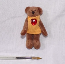 Miniature Dollhouse Plush Stuffed Jointed Teddy Bear with Heart Sweater 4" Toy