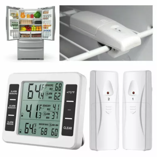 Wireless Digital Refrigerator Freezer Thermometer Temp Alarm 2 Sensor In/Outdoor - Picture 2 of 12