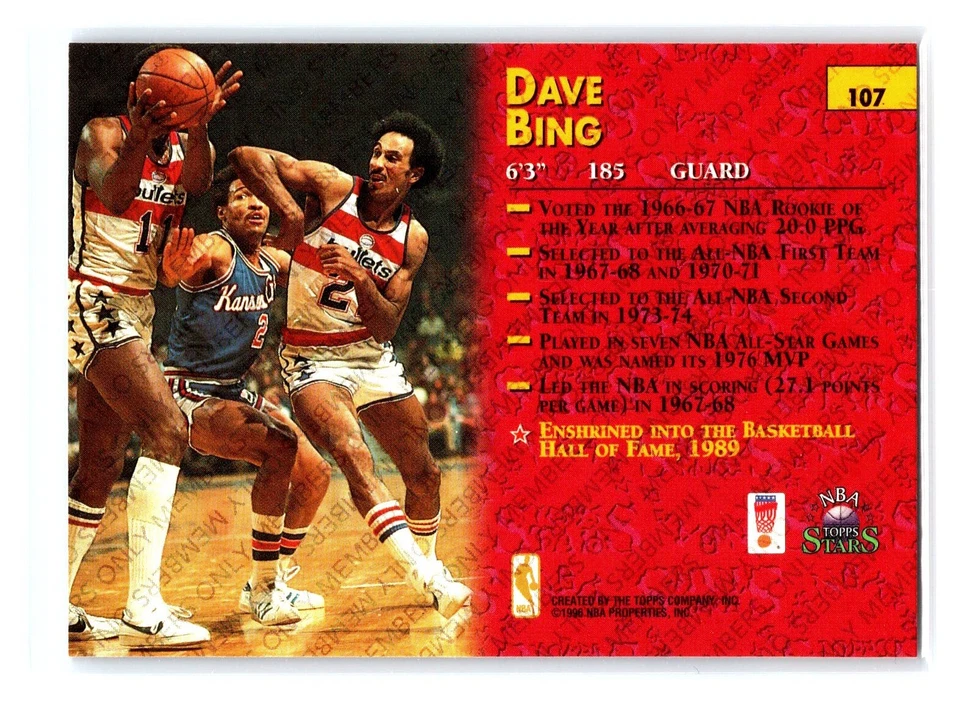 1996 Topps Stars Members Only #107 Dave Bing Boston Celtics - Image 2 of 2