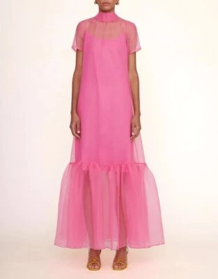 Moderne Pink Organza Durchsichtig Maxi Kleid Hoher Kragen Formelles Abend - Bild 1 von 4