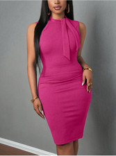 Pink BamGleam Women's Solid Color Sleeveless Simple Fitted Short Elegant Dress