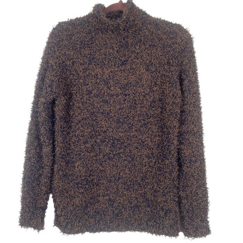 Halston, Maglione Halston Vintage Ciglia Marrone Nero Finto Girocollo Taglia S