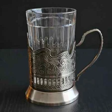 7.5oz Traditional Granyoniy Tea Glass with Russian Tea Glass Holder Podstakannik
