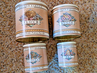 4 Vtg Ballonoff Canisters Tin Cans Cleveland Ohio USA Flour Sugar