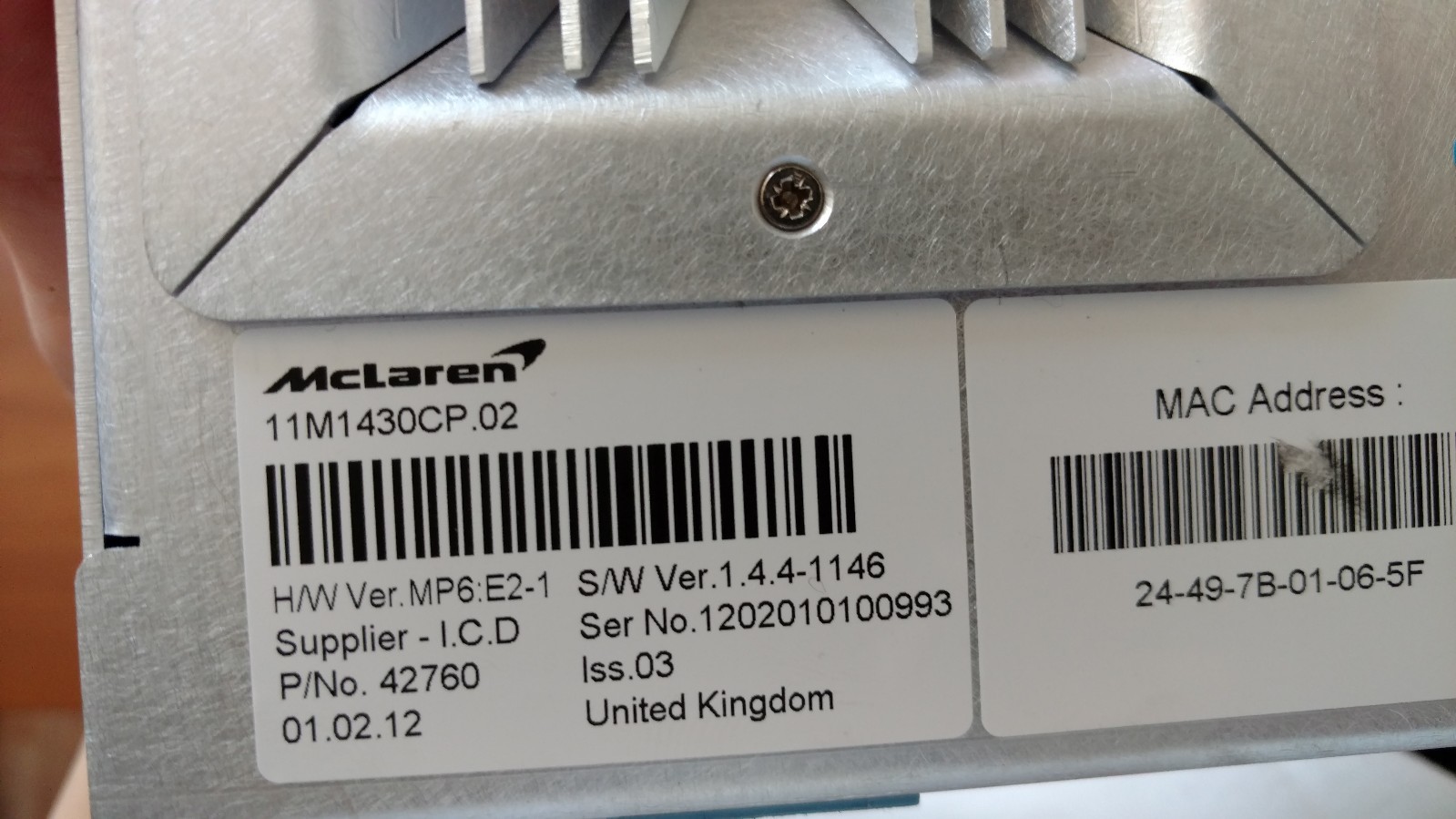 MCLAREN RADIO NAUI BOX OEM 11M1430CP.02