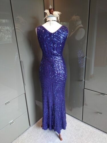 Quiz Purple Sequin Long Evening Dress 14 Formal Cruise Party Cocktail Deco - Picture 9 of 19