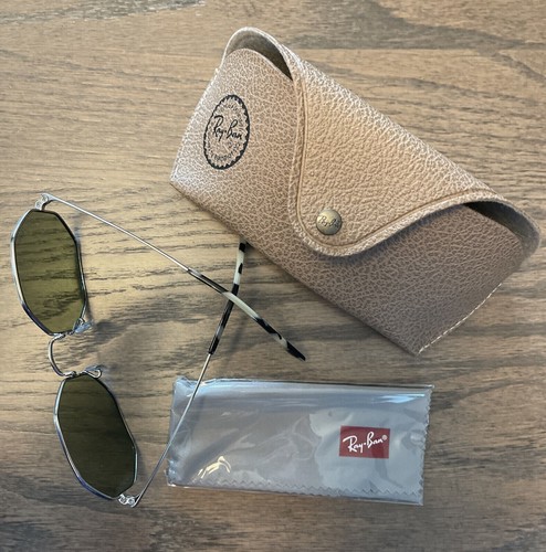 Ray-Ban Octagon Sunglasses Silver w/ Bottle Green Lenses RB1972 - Picture 6 of 6