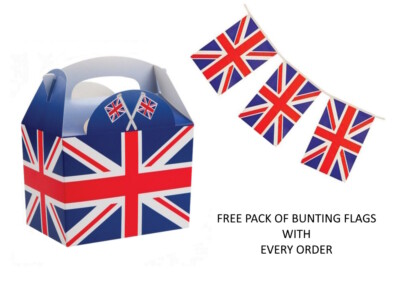 Union Jack Partyboxen Partytasche Essen Picknick Essen Parade Beutebox & GRATIS FAHNE