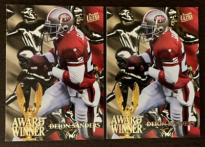 (2) 1995 FLEER ULTRA DEION SANDERS #5 AWARD WINNER Insert 49ERS HOF