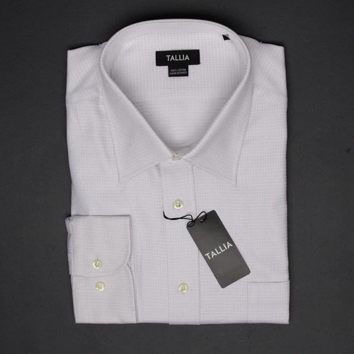 NWT Tallia Mens Dress Shirt 18 L XXLarge Lavender White Textured Check Weave