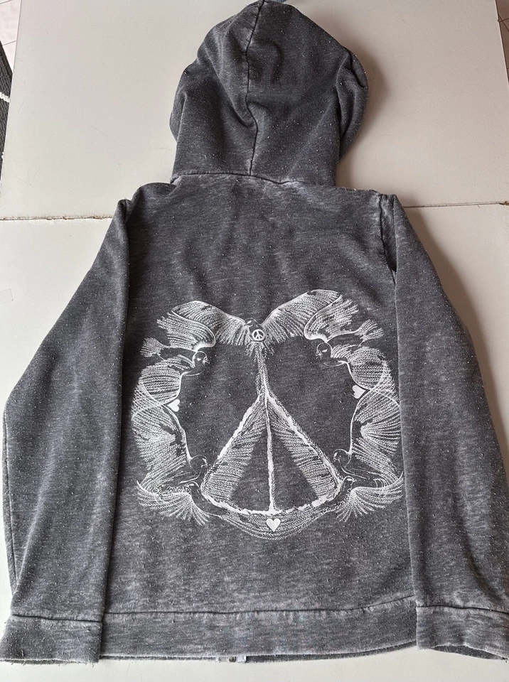 Sudadera con Capucha Para Mujer Lauren Moshi Logo Gráfico Gris Envejecido Cremallera Completa S. Foto 2 de 4