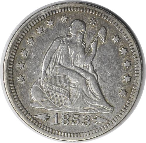 1853/4 Liberty Seated Silver Quarter FS-301 EF Uncertified #1105