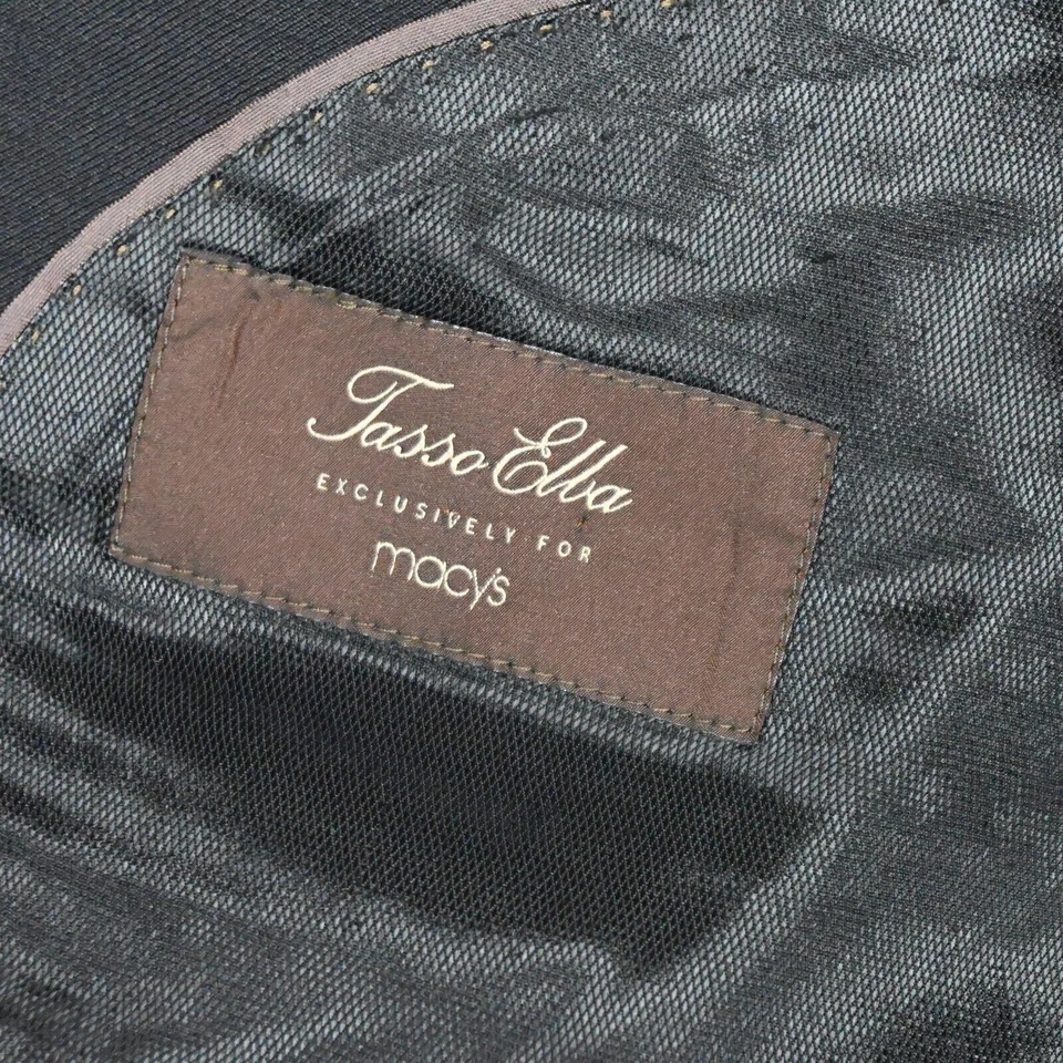 Tasso Elba 46L 34x34 Black 100% Wool Mens Sport Coat Jacket Pants Suit - Image 4 of 4