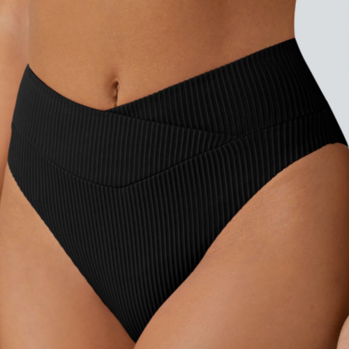 Halara schwarz gerippt Crossover hoch geschnitten frech Bikini Schwimmhose Größe Small - Bild 2 von 7