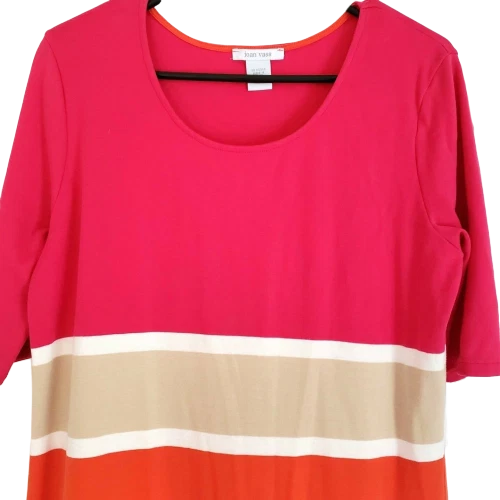 Vestido Joan Vass Tejido Bloque de Color Naranja Rosa Caliente Tostado Algodón 12 14 Foto 3 de 4